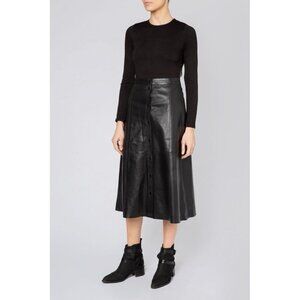 Muubaa London Womens Leather Skirt A-Line Midi Popper Button Up Size 10